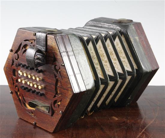A Bock Bisley rosewood concertina, 6in.